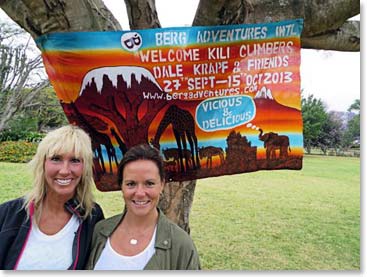 Our first morning in Arusha, at our hotel, the Mount Meru. Nancy and Sue looked fresh and ready to go!