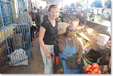 Terri found a friend at the local market in Arusha