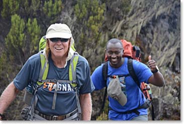 Dale and BAI guide Polite climb higher on the Umbwe trail