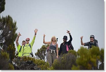 The team waves hello from above on the Umbwe Trail.