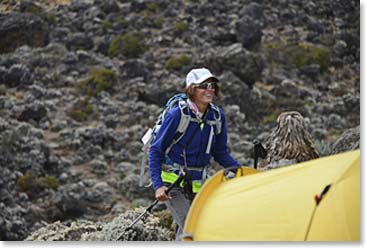 Betsy arrived at her tent at Barranco Camp after a long but beautiful day of hiking on Kilimanjaro.