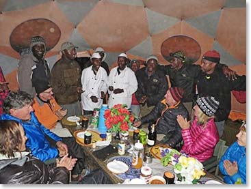 Time for a birthday celebration mountain style! Singing and dancing on Kilimanjaro is always a great way to celebrate another year! Happy Birthday Greg!!