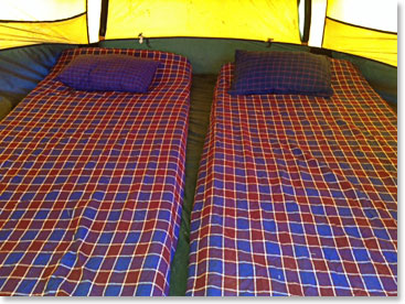 We arrived at Karanga Camp to find our comfortable beds waiting. Very nice on a rainy day after a long hike!