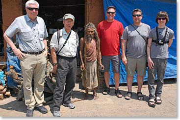 The team makes a new friend at the Pashupati temple.