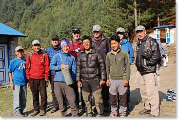 The team outside of our lodge in Phakding