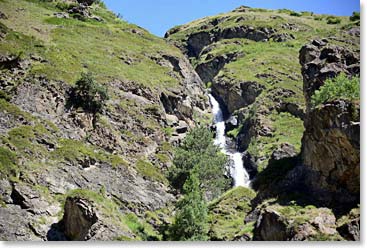 We climbed to a waterfall.