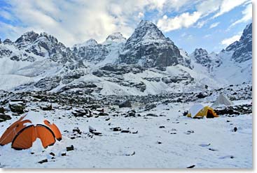 A snowy day at Base Camp