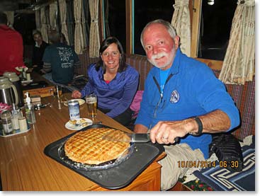 Congratulatory homemade apple pie in Pangboche
