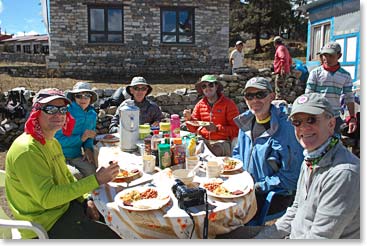 Lunch in the sun at Tangboche