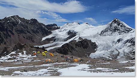 Plaza Canada – a large ledge overlooking Plaza de Mulas at 16,108ft/4,910m
