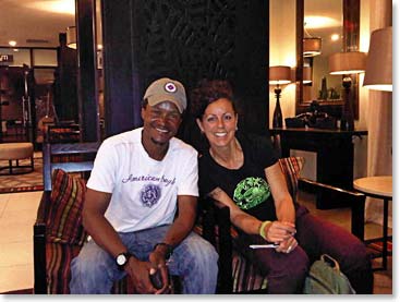 Herman and Darla pose at the hotel after arriving.