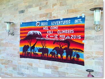 A welcome sign greets climbers.