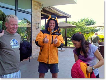 Testing out the rental jackets 