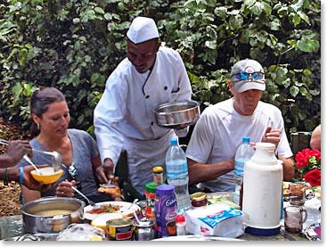 Chef Yonna serves the group a delicious lunch to fuel them for their first day on the trails.