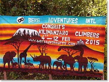 Our Welcome and Congratulations sign at the Mweka Gate, the trails end.