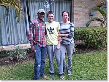 BAI Chief Guide Herman with William and Barbara at Arusha's Mt Meru Hotel