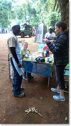 Barbara and chef talking after a great first lunch
