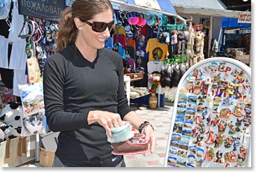 Heather shopping at Cheget. It looks like Braxton is going to get some new shoes! 
