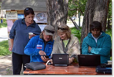 The restaurants and shops with Wi-Fi are popular with climbers returning from Elbrus.
