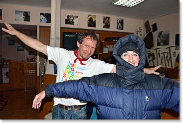 Heather took a while trying on down jackets.