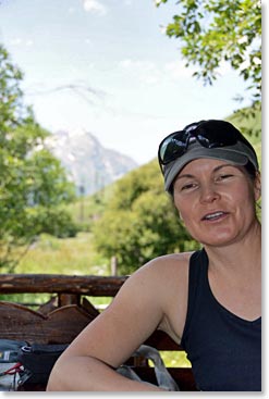 It was a sunny afternoon. Kristen enjoys the warm mountain valley sun.