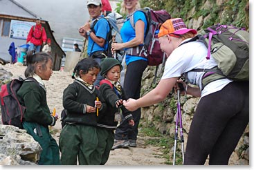 Alyssa making new friends in Namche