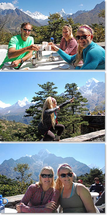 Enjoying the views and at tea after our hike to the Everest View Hotel