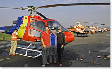 A new B3 Eurocopter. The team blessed it with a puja before taking off from Kathmandu.
