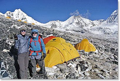 Johanna and Jen standing in Yak Camp 17,600 feet