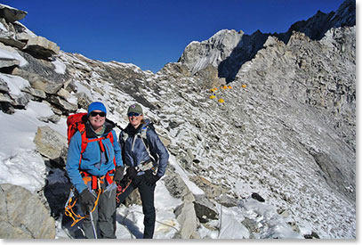 Jen and Johanna with Camp 1 ridge behind