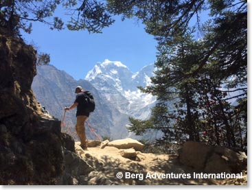 Garv on the trail with a mountain called Kangtega above him