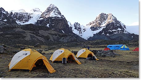 Condoriri base camp campsite with clear views of Cabeza de Condor
