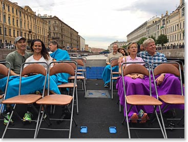After a more nearly 10 hours of walking around the city we boarded a boat to tour the waterways of Saint Petersburg at 8:00 PM.