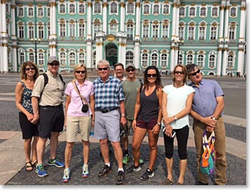 We were back at Palace Square with the entire team.  It was only a few hours ago that we were watching the fireworks from this location. Now  is time to Tour the Hermitage!
