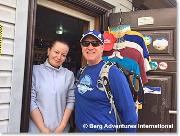 Barry visiting the local gear shops at Cheget