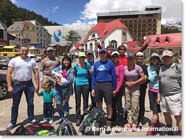 The team before we started our acclimatization at the Base of Cheget Ski Area 