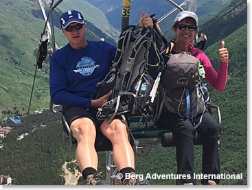 Barry and Jean on the chair ride up at Cheget