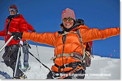 Sue Roadman climbing to the saddle