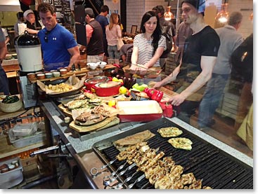 Devin Devarennes getting lunch at the marketplace 