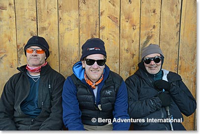We checked in at the crowded Barafu Camp.  Tony, Tim and Frank take it easy at the Ranger’s station.