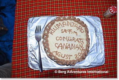 What a great success!  And our Berg Adventures support team cooked us a celebration cake, which was presented to us when we reached the Forest Camp late in the day.