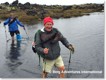 Ted and Rene crossing the stream