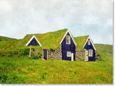 Local sod-covered huts