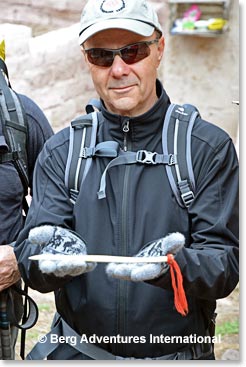 Sandy holds the condor bone