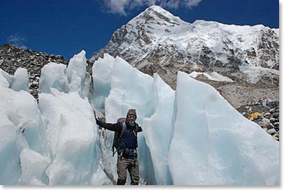 Trails lead through pinnacles of glacial ice