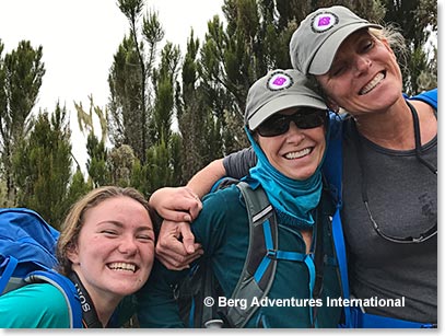 Lilia,Lisa and Gretchen at 10,500ft on Kili