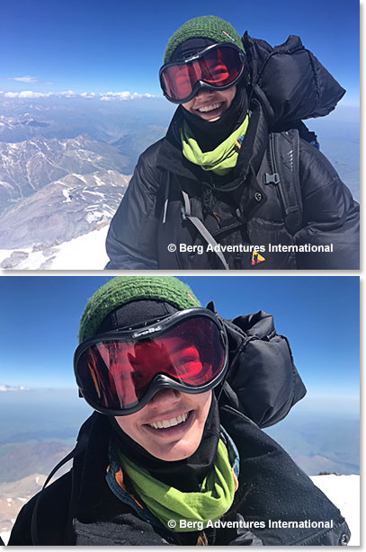 Mathes looking happy and strong on the summit of Mount Elbrus