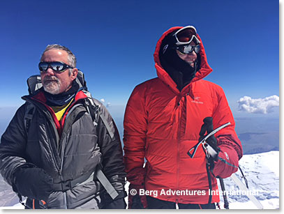 Paul and Mark enjoying the views from the summit of Mount Elbrus