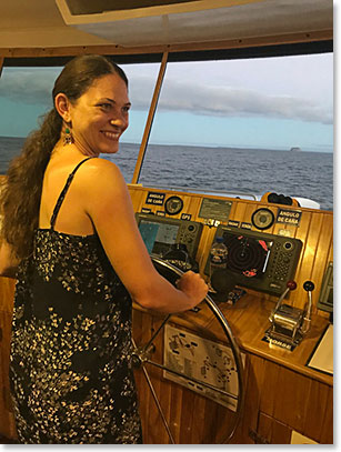 Tina driving the Petrel