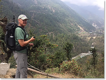 Jack looking ahead to the village of Phakding